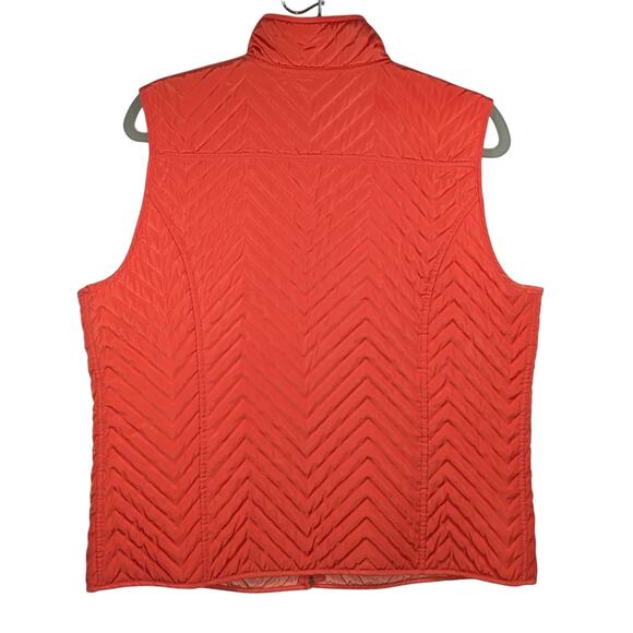 Orvis Women's L Coral Orange Quilted Vest Full Zip Pockets Outdoor Hiking - Picture 3 of 8